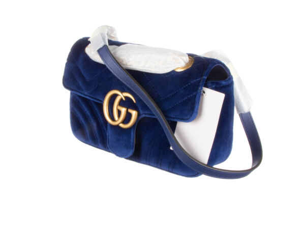 GUCCI Blue Velvet Matelasse GG Marmont Shoulder Bag