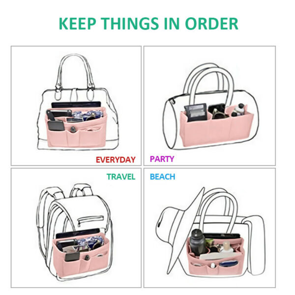 Multi Pocket Handbag Organizer Felt Purse Insert Bag fits Neverfull MM 3 Colors