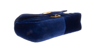 GUCCI Blue Velvet Matelasse GG Marmont Shoulder Bag
