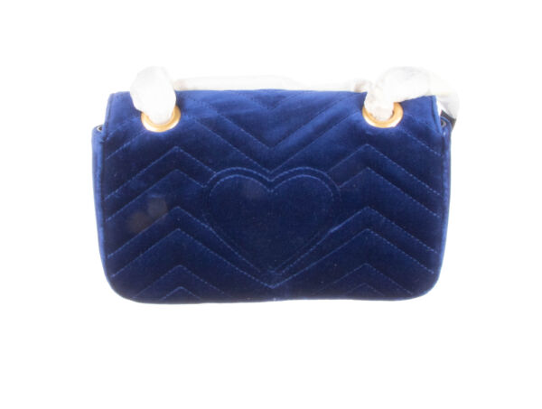 GUCCI Blue Velvet Matelasse GG Marmont Shoulder Bag