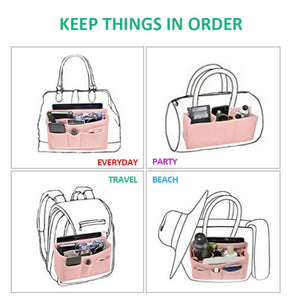Multi Pocket Handbag Organizer Felt Purse Insert Bag fits Neverfull MM 3 Colors