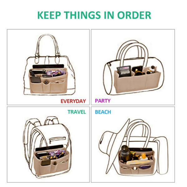 Multi Pocket Handbag Organizer Felt Purse Insert Bag fits Neverfull MM 3 Colors