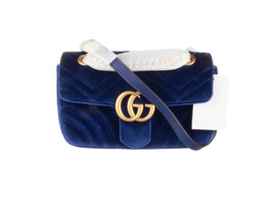 GUCCI Blue Velvet Matelasse GG Marmont Shoulder Bag