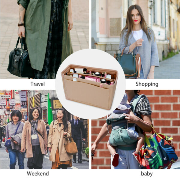 Multi Pocket Handbag Organizer Felt Purse Insert Bag fits Neverfull MM 3 Colors