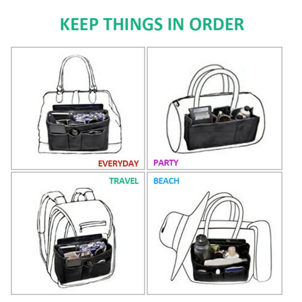 Multi Pocket Handbag Organizer Felt Purse Insert Bag fits Neverfull MM 3 Colors