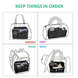 Multi Pocket Handbag Organizer Felt Purse Insert Bag fits Neverfull MM 3 Colors